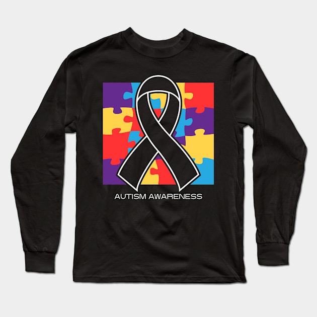 Puzzle Piece Ribbon Autism Awareness Day April 2nd Long Sleeve T-Shirt by Shreefel